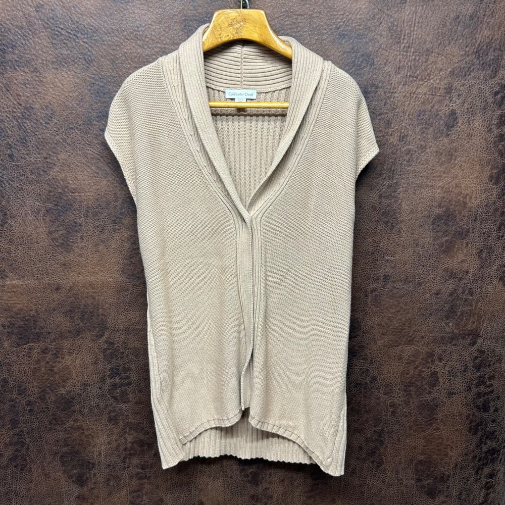 Coldwater Creek Medium 1 Button Beige Tan Sleeveless Cardigan Cozy Beach Sweater
